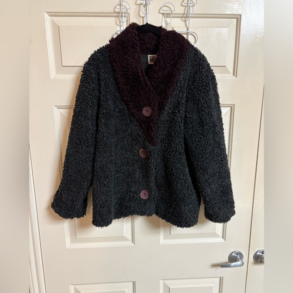 VTG Habitat Clothes to Live in Chunky Faux Fur Cardigan Jacket boho indie